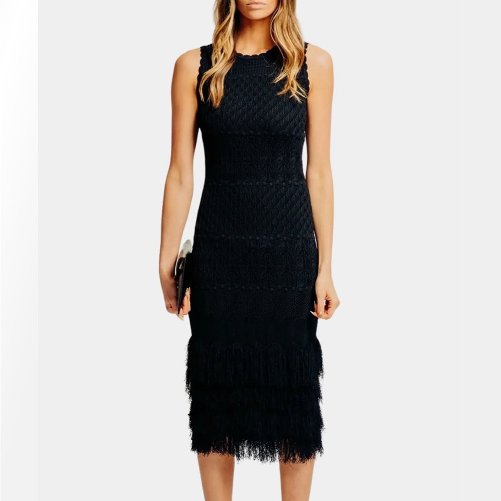 🚫SOLD TORN BY RONNY KOBO Ryan Crochet Fringe Dress Black